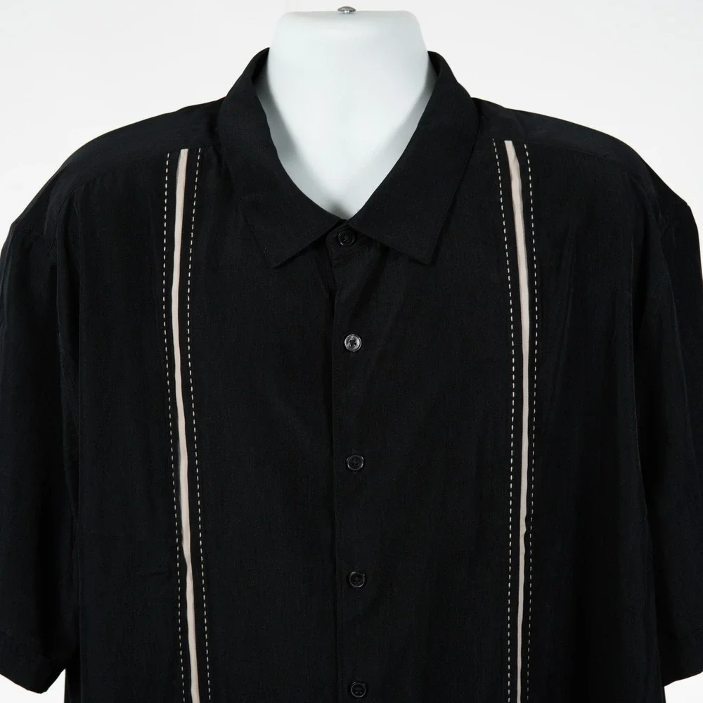 Cubavera Black Men's 3XL Guayabera Wedding Shirt Vertical Stripe Panel Big Tall